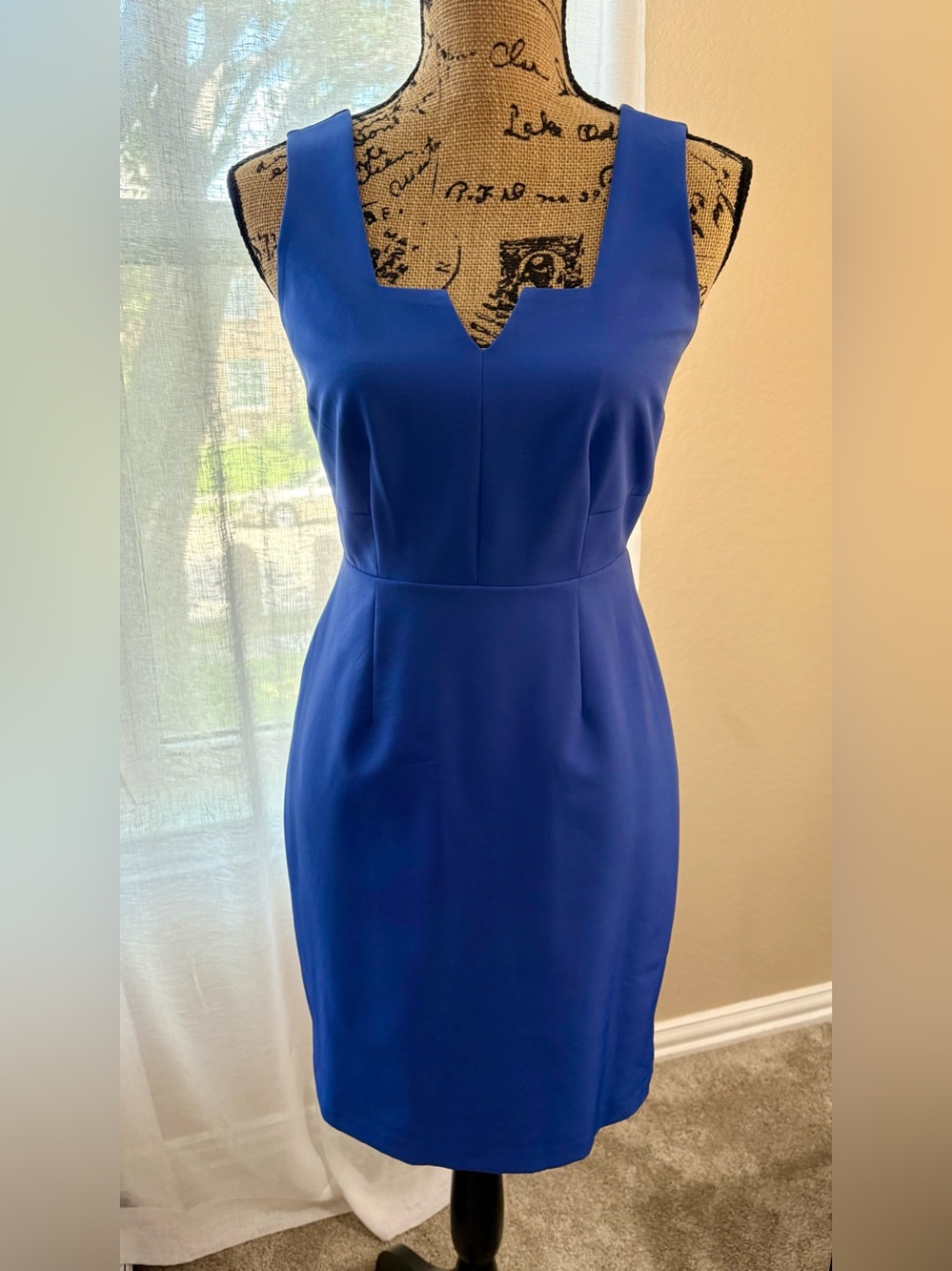 BAR III : Cobalt Blue Sheath Dress Notch Neck Stretch Dress NWOT